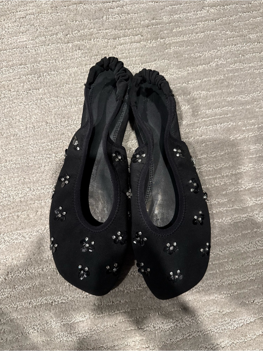 H&M Black Embellished Elastic-Back Ballet Flats